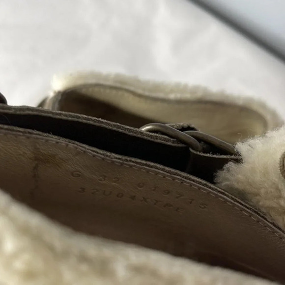 TOPSHOP Unique Sherling Cuff Leather Booties Olive Green Platform Boho Size 8.5 - Picture 11 of 15